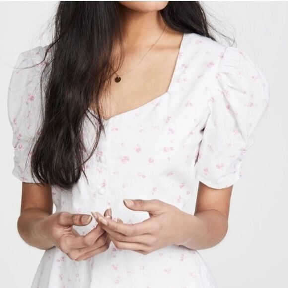 NWT LoveShackFancy Cora Mini Dress Pink Brimfield Floral Medium - Picture 3 of 16